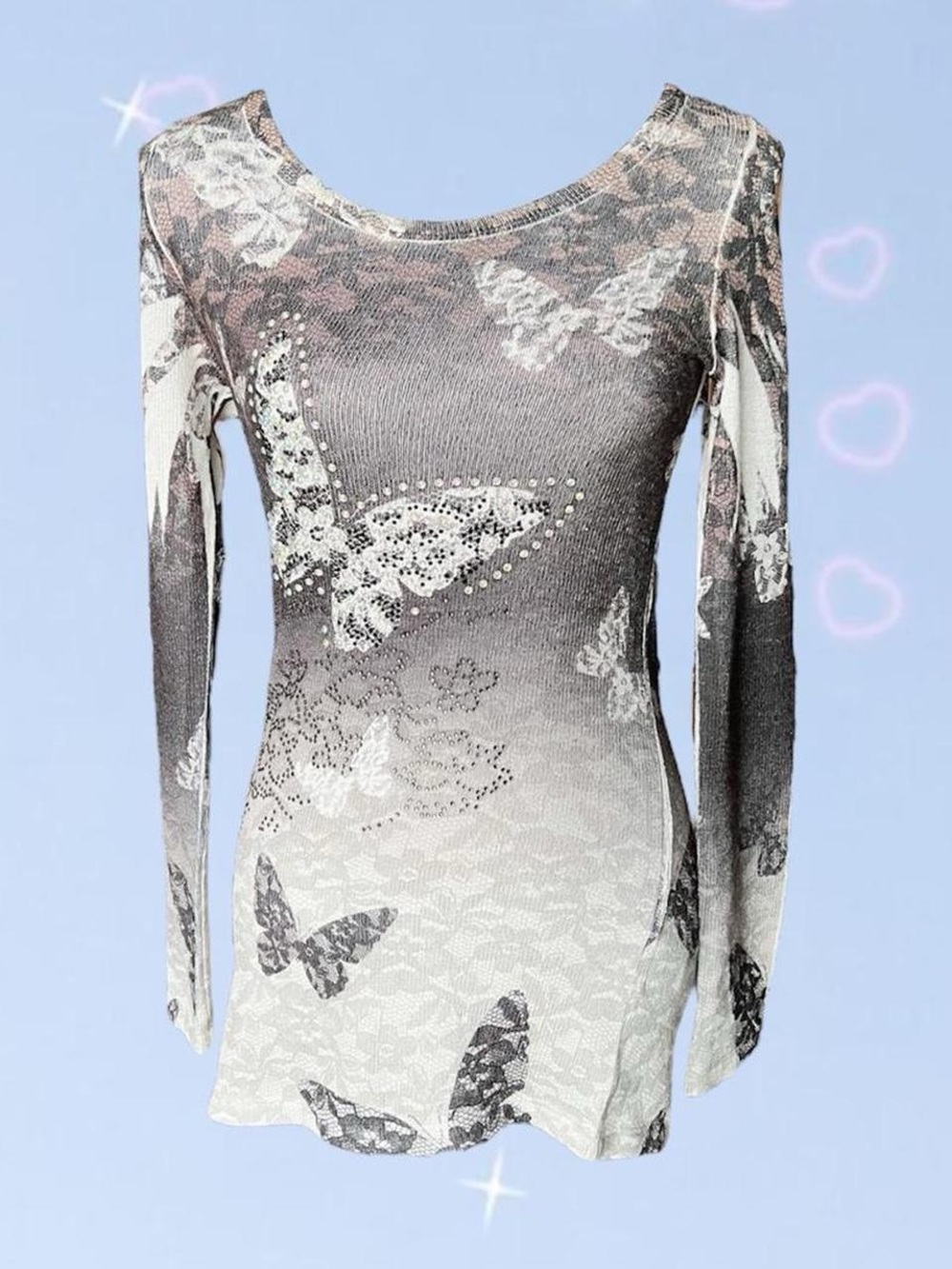Grey Butterfly Ombre Long-Sleeve Women's Shirt